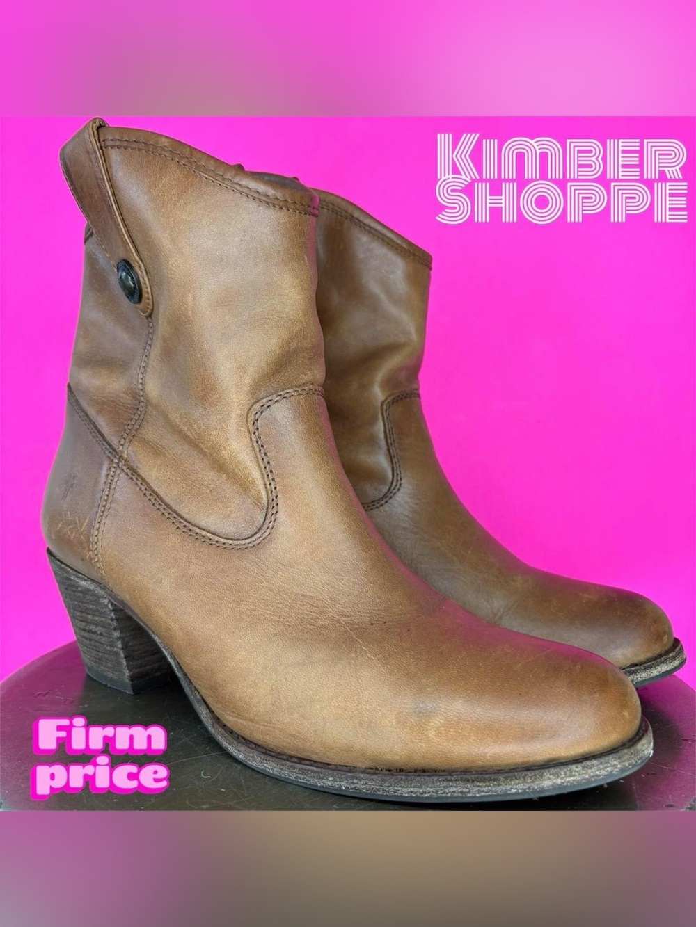 Frye Jackie Button Short Brown Leather Western Pull On Heeled Boot US 8 UK 6